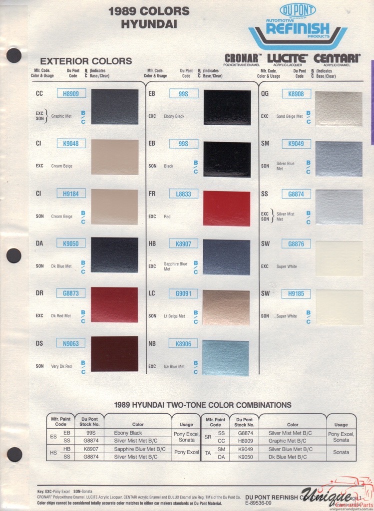 1989 Hyundai Paint Charts DuPont 1